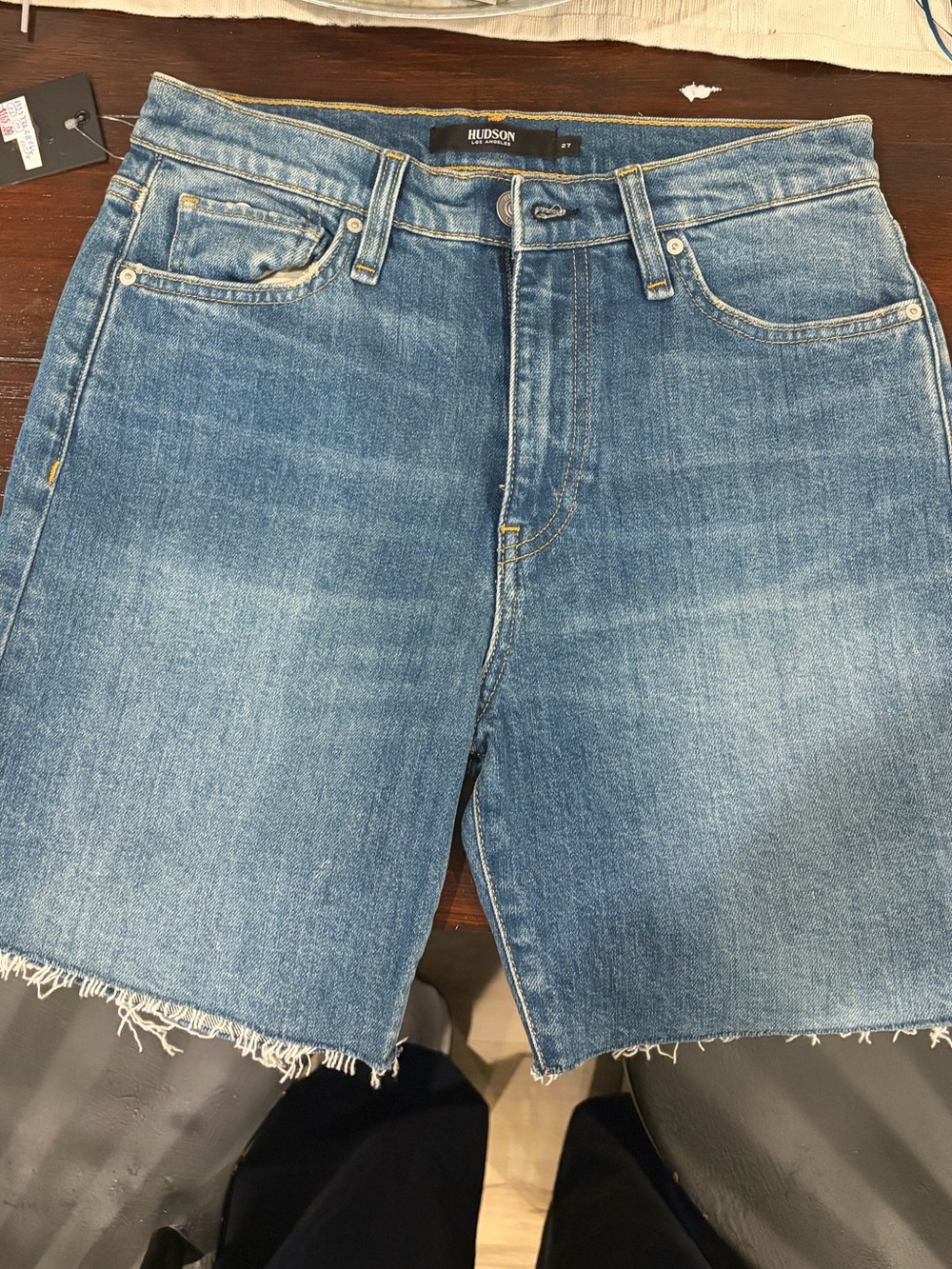 Hudson Jeans Medium Blue Denim Frayed Hem Shorts